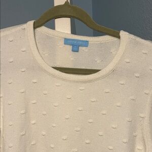 Draper James Cream Dot-Textured Crewneck Short Sleeve Sweater